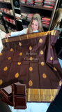 Belgium Dark Chocolate Color Kanjivaram Soft Silk Saree  women's fashion mart