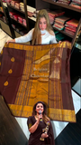 Belgium Dark Chocolate Color Kanjivaram Soft Silk Saree  women's fashion mart