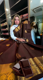 Belgium Dark Chocolate Color Kanjivaram Soft Silk Saree  women's fashion mart
