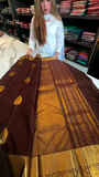 Belgium Dark Chocolate Color Kanjivaram Soft Silk Saree  women's fashion mart