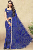 Chiffon Blue Color Casual Bandhani Print Saree.