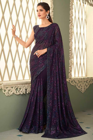 Purple Color Engrossing Vartika Sing Saree In Georgette Fabric.