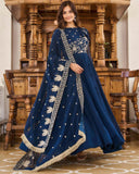 Special Georgette Long Gown and Dupatta set -Gown Dupatta Blue / M women's fashion mart