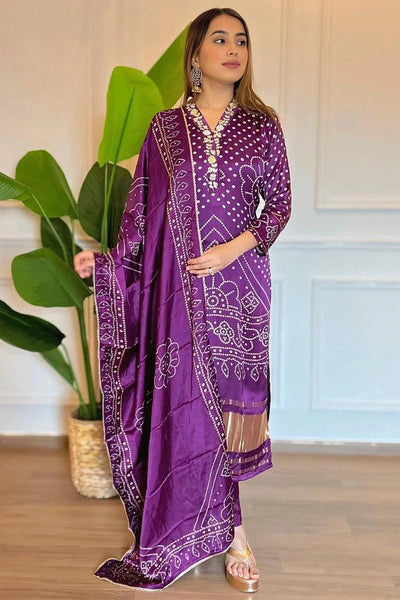 Designer Purple Bandhani Print Kurti For Women  women's fashion mart