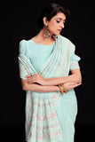 Sequins Work Light Cyan Georgette Saree For Wedding Wear.