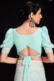 Sequins Work Light Cyan Georgette Saree For Wedding Wear.