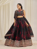 Black Organza Zari Dori Sequins Floral Lehenga Choli Set - women's fashion mart