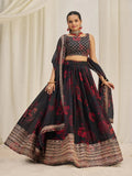 Black Organza Zari Dori Sequins Floral Lehenga Choli Set - women's fashion mart