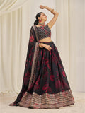 Black Organza Zari Dori Sequins Floral Lehenga Choli Set - women's fashion mart