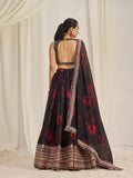 Black Organza Zari Dori Sequins Floral Lehenga Choli Set - women's fashion mart