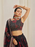 Black Organza Zari Dori Sequins Floral Lehenga Choli Set - women's fashion mart