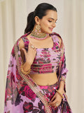 Baby Pink Organza Zari Dori Sequins Floral Lehenga Choli Set - women's fashion mart