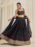 Teal Organza Zari Dori Sequins Floral Lehenga Choli Set - women's fashion mart