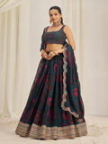 Teal Organza Zari Dori Sequins Floral Lehenga Choli Set - women's fashion mart