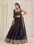 Teal Organza Zari Dori Sequins Floral Lehenga Choli Set - women's fashion mart