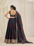 Teal Organza Zari Dori Sequins Floral Lehenga Choli Set - women's fashion mart