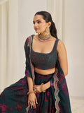 Teal Organza Zari Dori Sequins Floral Lehenga Choli Set - women's fashion mart