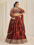Orange Organza Zari Dori Sequins Floral Lehenga Choli Set - women's fashion mart