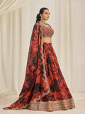 Orange Organza Zari Dori Sequins Floral Lehenga Choli Set - women's fashion mart