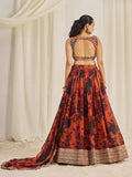 Orange Organza Zari Dori Sequins Floral Lehenga Choli Set - women's fashion mart