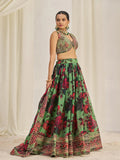 Parrot Green Organza Zari Dori Sequins Floral Lehenga Choli Set - women's fashion mart