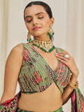 Parrot Green Organza Zari Dori Sequins Floral Lehenga Choli Set - women's fashion mart