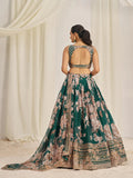 Dark Green Organza Zari Dori Sequins Floral Lehenga Choli Set - women's fashion mart