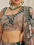 Dark Green Organza Zari Dori Sequins Floral Lehenga Choli Set - women's fashion mart
