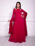 Red Georgette Fancy Neck Styled Fully Stitched Designer Gown - women's fashion mart