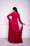 Red Georgette Fancy Neck Styled Fully Stitched Designer Gown - women's fashion mart