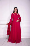 Red Georgette Fancy Neck Styled Fully Stitched Designer Gown - women's fashion mart