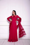 Red Georgette Fancy Neck Styled Fully Stitched Designer Gown - women's fashion mart