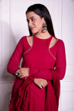 Red Georgette Fancy Neck Styled Fully Stitched Designer Gown - women's fashion mart
