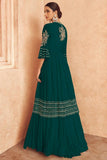 Green Chinon Silk Readymade Gown.