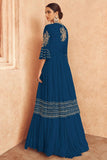 Chinon Silk Readymade Gown In Blue Color.