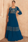 Chinon Silk Readymade Gown In Blue Color.