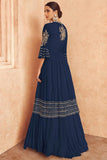 Navy Blue Chinon Silk Readymade Gown.