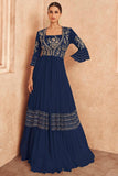 Navy Blue Chinon Silk Readymade Gown.