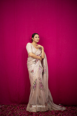 Tara Beige Organza Silk Saree  women's fashion mart