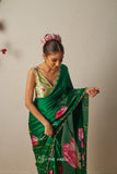 Kumud Green Satin Silk Saree  women's fashion mart