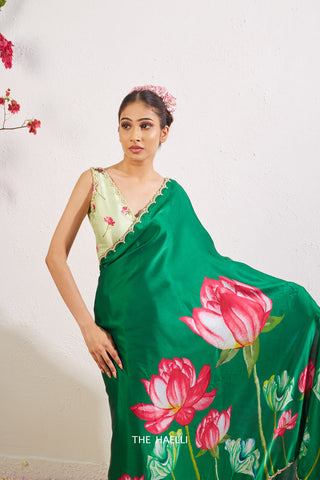Kumud Green Satin Silk Saree  women's fashion mart