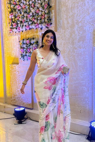 Kumud Off White Organza Silk Saree -saree white women's fashion mart