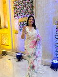 Kumud Off White Organza Silk Saree -saree white women's fashion mart