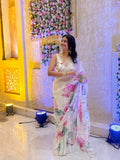 Kumud Off White Organza Silk Saree -saree white women's fashion mart