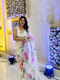 Kumud Off White Organza Silk Saree -saree white women's fashion mart