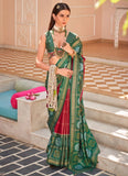 Elegant Dark Green Red Foil Printed Designer Causal Saree - women's fashion mart