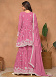 Pink Faux Georgette Sequins Embroidered Designer Top Sharara Suit - women's fashion mart