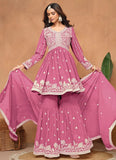 Pink Faux Georgette Sequins Embroidered Designer Top Sharara Suit - women's fashion mart