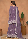Purple Faux Georgette Sequins Embroidered Designer Top Sharara Suit - women's fashion mart