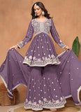 Purple Faux Georgette Sequins Embroidered Designer Top Sharara Suit - women's fashion mart